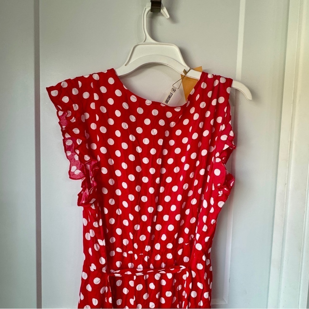 GRECERELLE Women’s V-Neck Wrap Maxi Dress 2XL Red & White Polka Dot Boho NWT - Picture 11 of 14